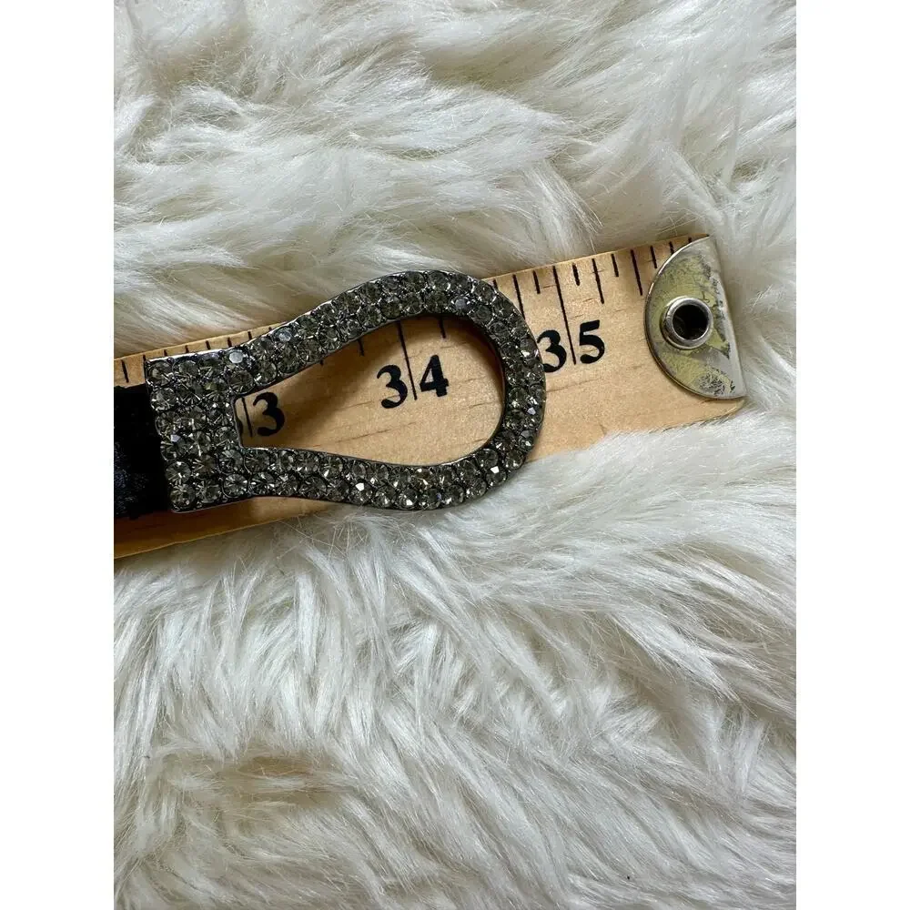 Talbots Black Leather Belt with Rhinestone Infinity Buckle